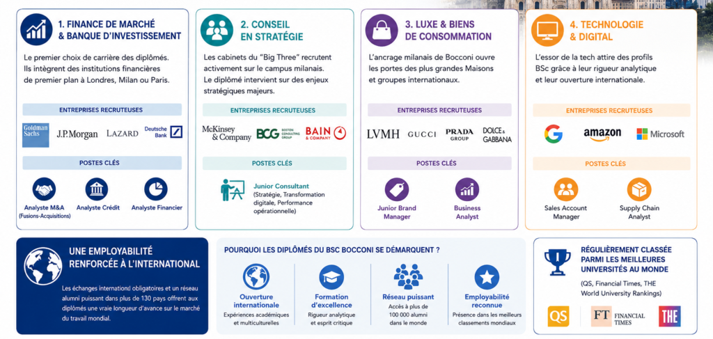 Les secteurs d'activité et postes clés pour les jeunes diplômés du BSc Bocconi