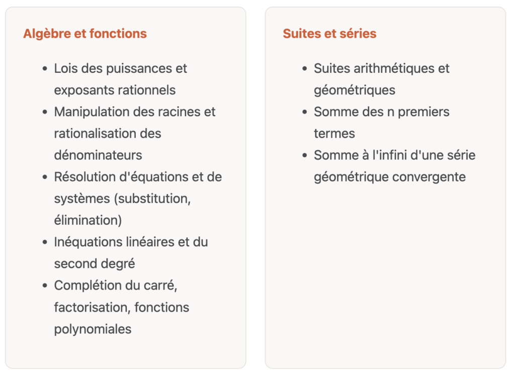 Contenu mathématique commun aux deux épreuves tmua