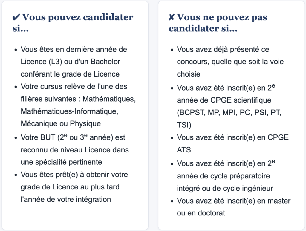 Conditions d'admission et filières éligibles concours CASTing