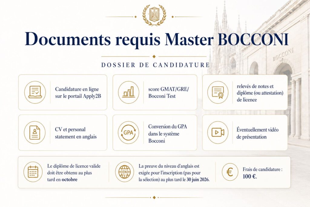 Documents requis pour l'admission en Master à la Bocconi