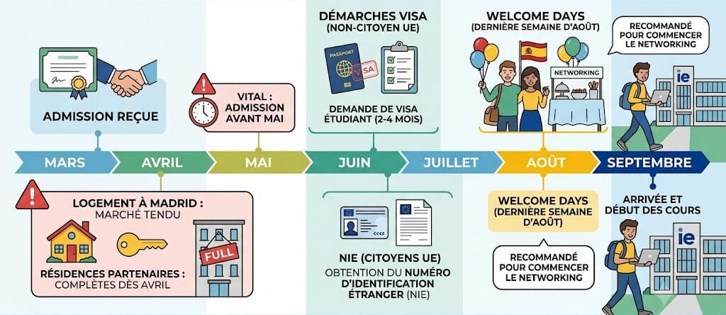 Logistique et formalités : le calendrier post-admission Bachelor IE MADRID